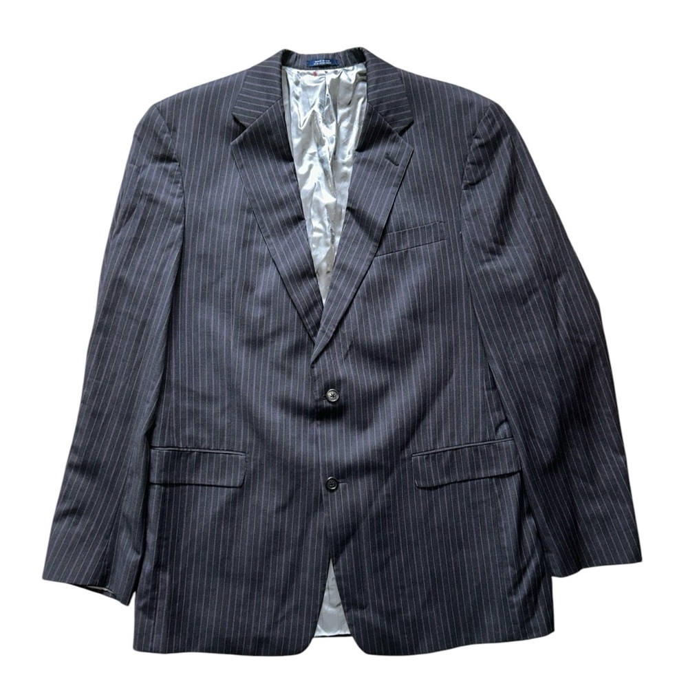 Hart Schaffer Marx 1887 Gray Wool Purple Tan Pinstripe Blazer Size 44XL Classic
